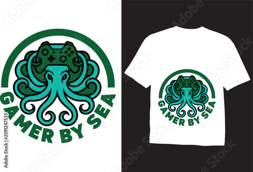 Octopus gaming T-Shirt Design, Ocean clothing vector illustration art design
