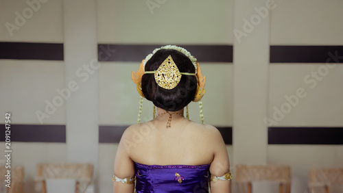 Close Beauty Portrait of Traditional Bridal Makeup and Golden Crown