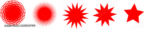 Billede på lærred Red starburst variations circular spike designs progressing to a classic five po