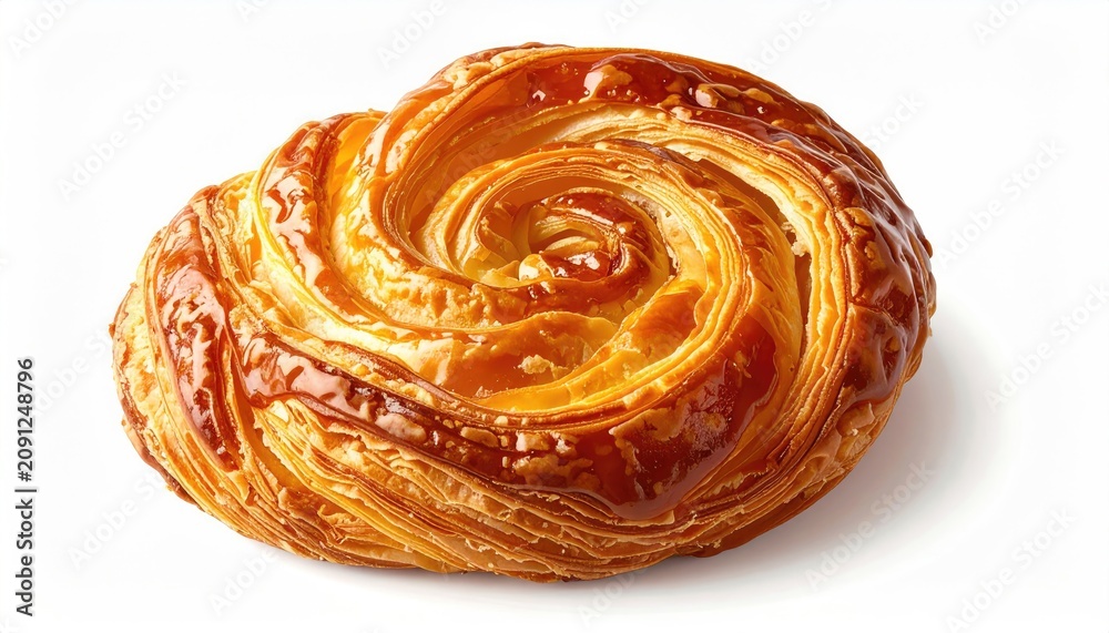 Fototapeta premium Golden-brown, swirled pastry with a glossy glaze