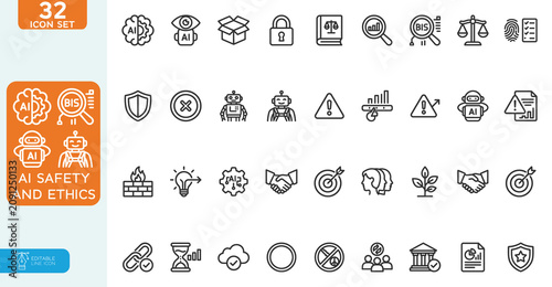 Foto AI Safety and Ethics Vector illustration line editable Icons set