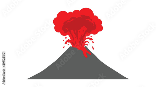 Принти на полотні Volcano Eruption Illustration Flat Vector Graphic With Red And Gray Tones