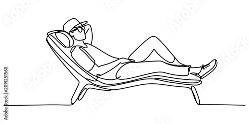 фотографія Man relaxing on a lounge chair drawn in a single continuous line style for a sim