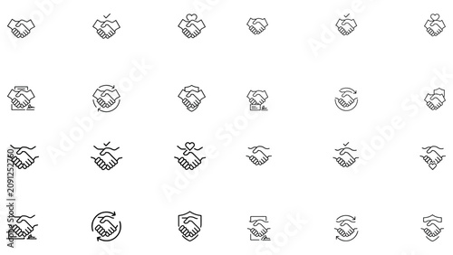 Set of handshake business icons representing partnership agreement and collaboration deals.