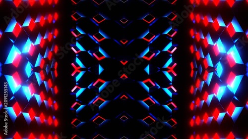 Red and Blue Locked Up in Cubic Kaleidoscope Background VJ Loop in 4K