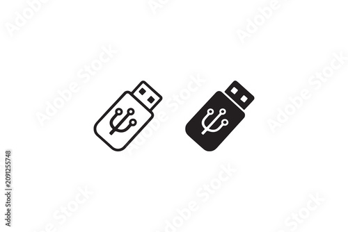 Usb drive memory stick icons isolated on white background for data storage technology use.