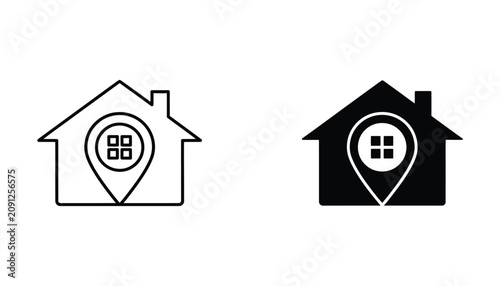 House icons with location pin inside