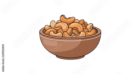 Photos A 2D Vector Illustration of a bowl filled with cashews on a table indoors