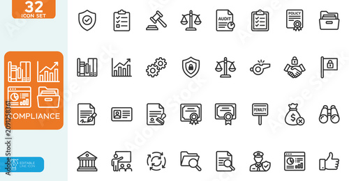 Schilderij op canvas Compliance Vector illustration line editable Icons set