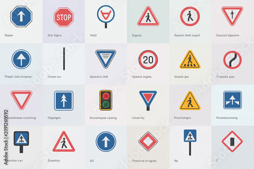 Traffic signs, road signs, warning signs, 20 icons, vector graphics