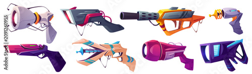 Konstfotografi Space blaster guns, cartoon vector laser handgun