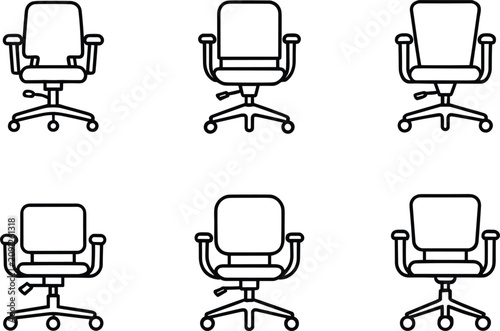 фотографія Adjustable corporate desk chairs linear icons set featuring wheeled armchairs wi