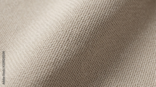 Eine hochwertige Makroaufnahme zeigt die feine Webstruktur eines Leinenstoffes mit klar erkennbaren Fasern und einer gleichmäßigen Textur.KI Generiert