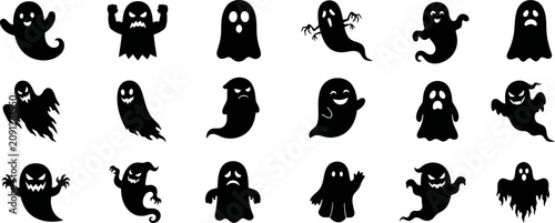 Fotografía Halloween Ghost Character Collection Spooky Cute Scary Spirit Silhouette Vector
