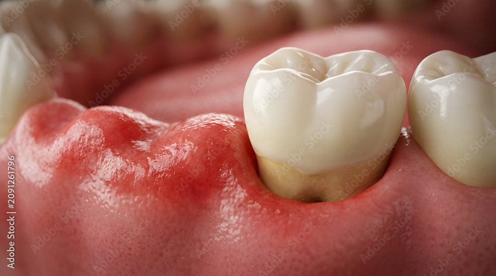 Fototapeta premium Molar tooth with receding gums and signs of inflammation
