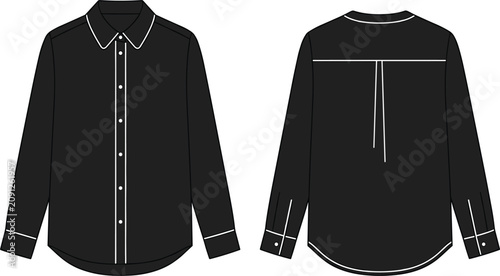 Cuadro en lienzo Black Long Sleeve Dress Shirt Vector Template with Contrast White Stitching and