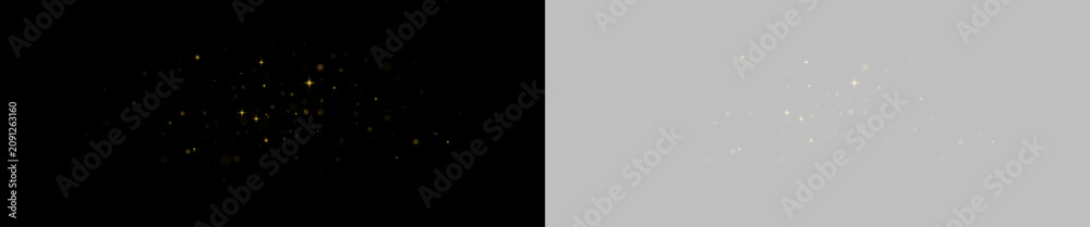 Fototapeta premium Twinkling star for festive Christmas design overlays. Golden glitter sparkles with magical fairy dust effect. Bright bokeh highlights and floating particles. Vector illustration png.