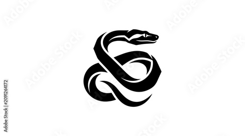 Abstract coiled snake forming a sleek graphic symbol design