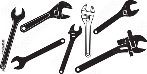 Cuadro en lienzo Wrenches set, collection of hand tools for repair and construction works vector illustration