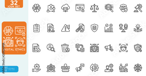 Принти на полотні Digital ethics and AI governance Vector illustration line editable Icons set