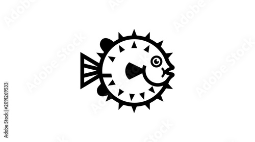 Puffer fish black and white graphic illustration with spiky texture