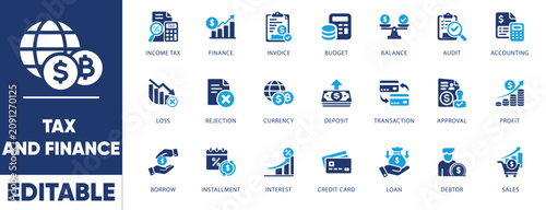 Canvas Print Tax and finance vector icon set