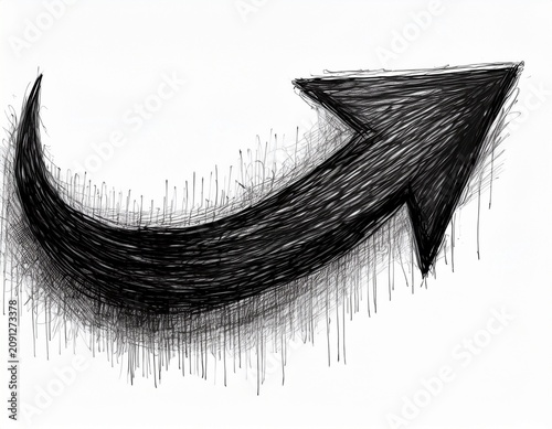 black marker pen scribble arrow on white background