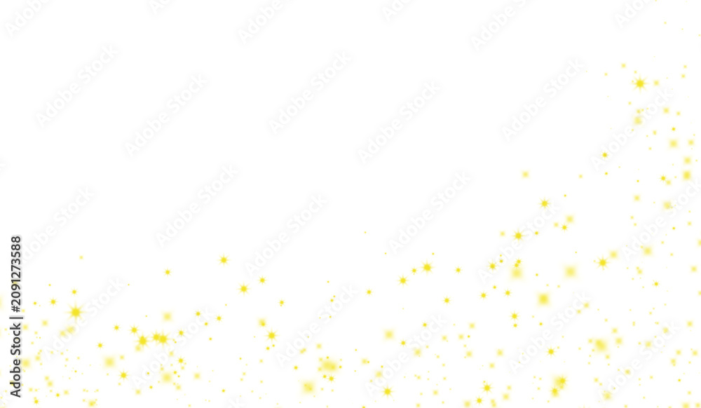 Fototapeta premium Golden star sparkles wave and glitter dust border isolated on white background,Magic gold sparkling particle frame with copy space for celebration design.