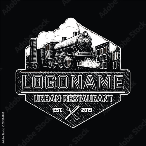 Vintage Steam Train Urban Restaurant Emblem Template