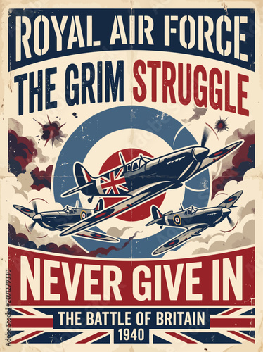 Fotografie Royal Air Force The Grim Struggle Vintage Propaganda Poster