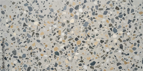 Konstfotografi Flat lay background of gray concrete with randomly distributed colorful stone ag