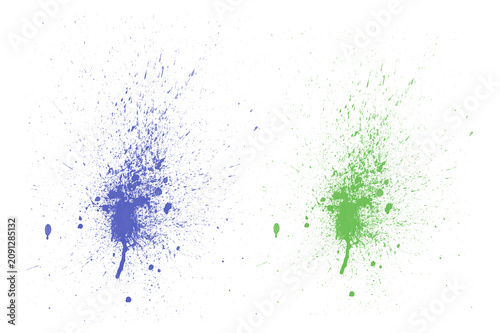 Abstract Splatter Paint Dots in Blue and Green on White Background Minimalist Art