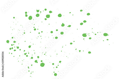 Green paint splatters on white background, messy artistic expression