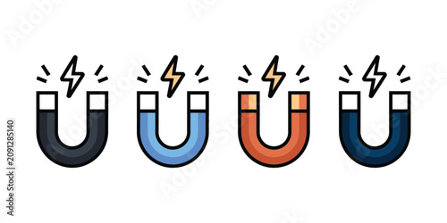 Tableau sur toile Magnet, Icon Set in Multiple Styles Representing Magnetic Attraction, Lead Generation, Business Growth, Customer Acquisition, Physics Education, and Professional Vector Design Concepts