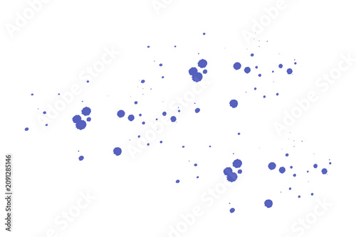 Blue paint splatters on white background, scattered drops