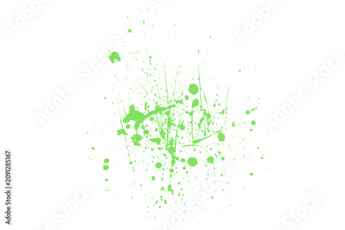 Green paint splatters on white background, abstract art