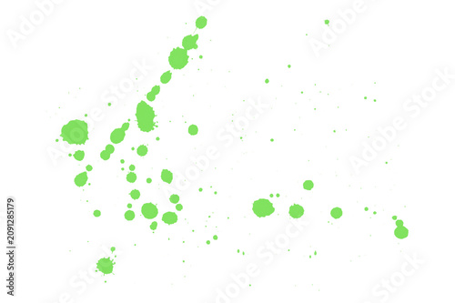 Splashing green liquid droplets in motion against white background minimal style
