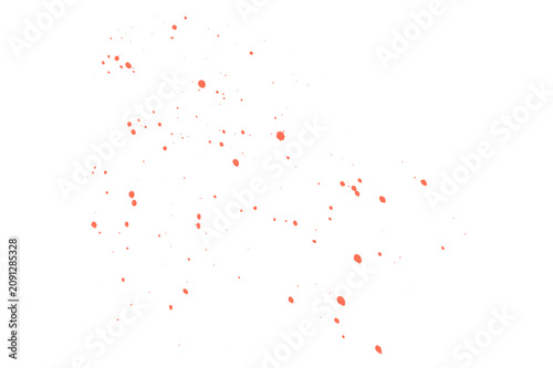 Red particles flying, scattered on white background