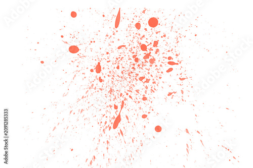 Red paint splatters on white background, messy artistic expression