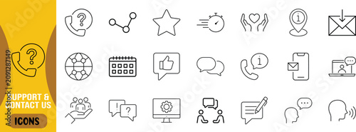Customer support contact icons. phone icon set, chat icon set, envelope icon set