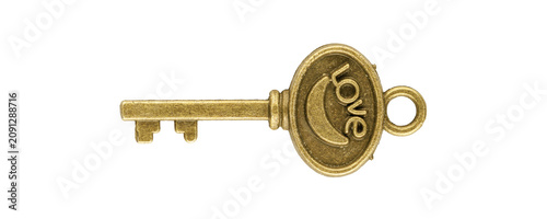 High quality product shot of a shiny metal key object. Clean minimalist design asset template suitable for quest rooms advertising, web banners, interface icons and gaming elements
