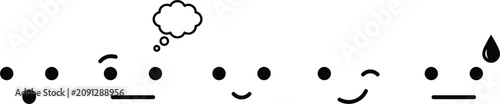 Konstfotografi Black line emoji emoticon icon set with shocked thinking happy winking and sweat