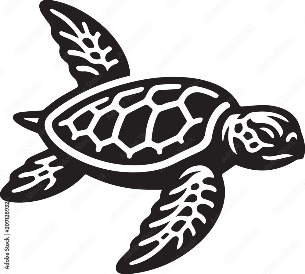 Fototapeta premium Graceful Sea Turtle Silhouette Swimming Through Ocean Waters at Sunset