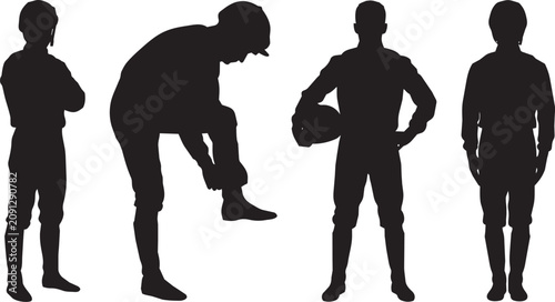 Obraz na plátně Horse Racing Jockey Silhouettes Standing and Gear Adjustment Set

Silhouettes of four professional horse racing jockeys in different standing and preparation poses