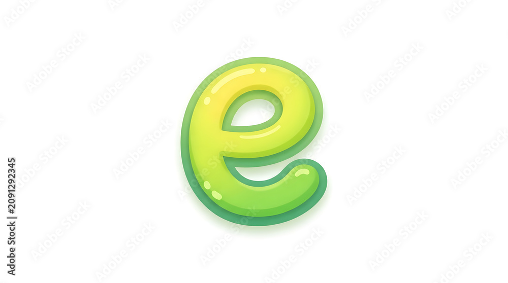 Obraz premium A close-up view of a shiny green letter e with gradient effect