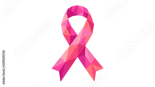 Low poly pink ribbon symbol representing awareness, support, and health campaigns