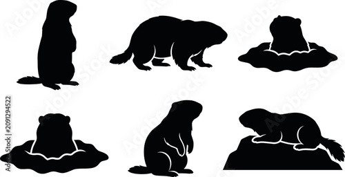 Canvastavla Groundhog Day Silhouette Vector Set with Marmot Prairie Dog and Woodchuck Icons