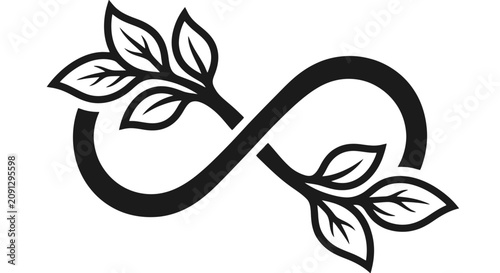 Infinity symbol with leafy branches illustration.