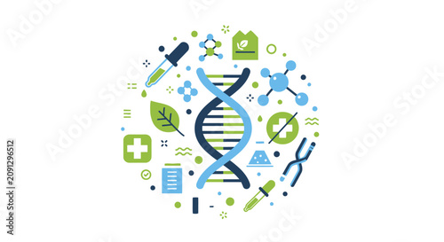 DNA Helix Illustration for Biotechnology Genetics and Medical Science Research Icons