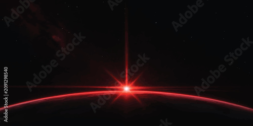 Tableau sur toile Red planet horizon sunrise in deep space with sci fi astronomy universe explorat